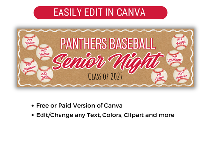 Editable Baseball Senior Brown Paper Banner