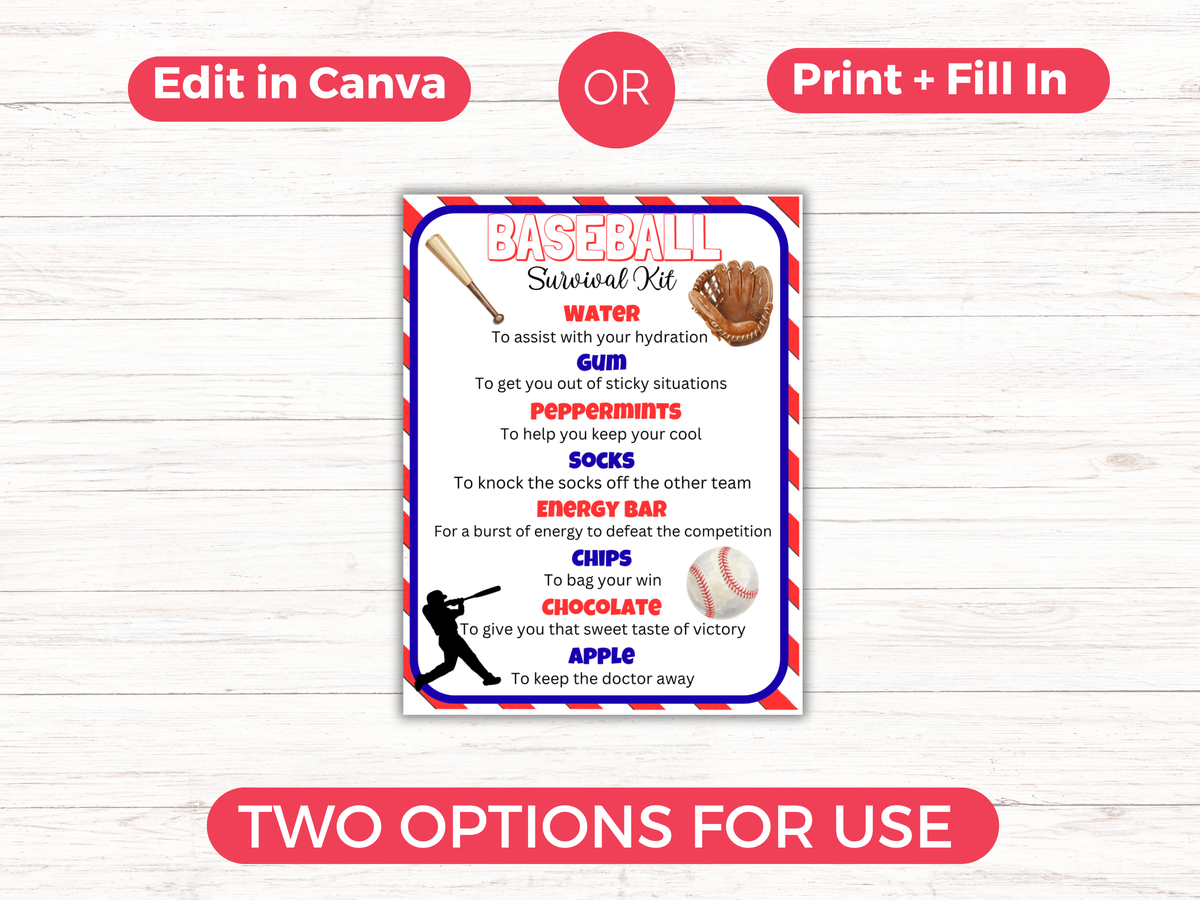 Baseball Survival Kit Tag
