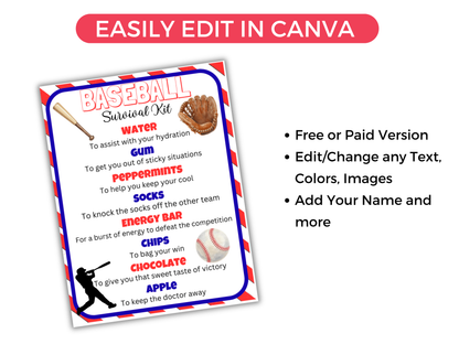 Baseball Survival Kit Tag