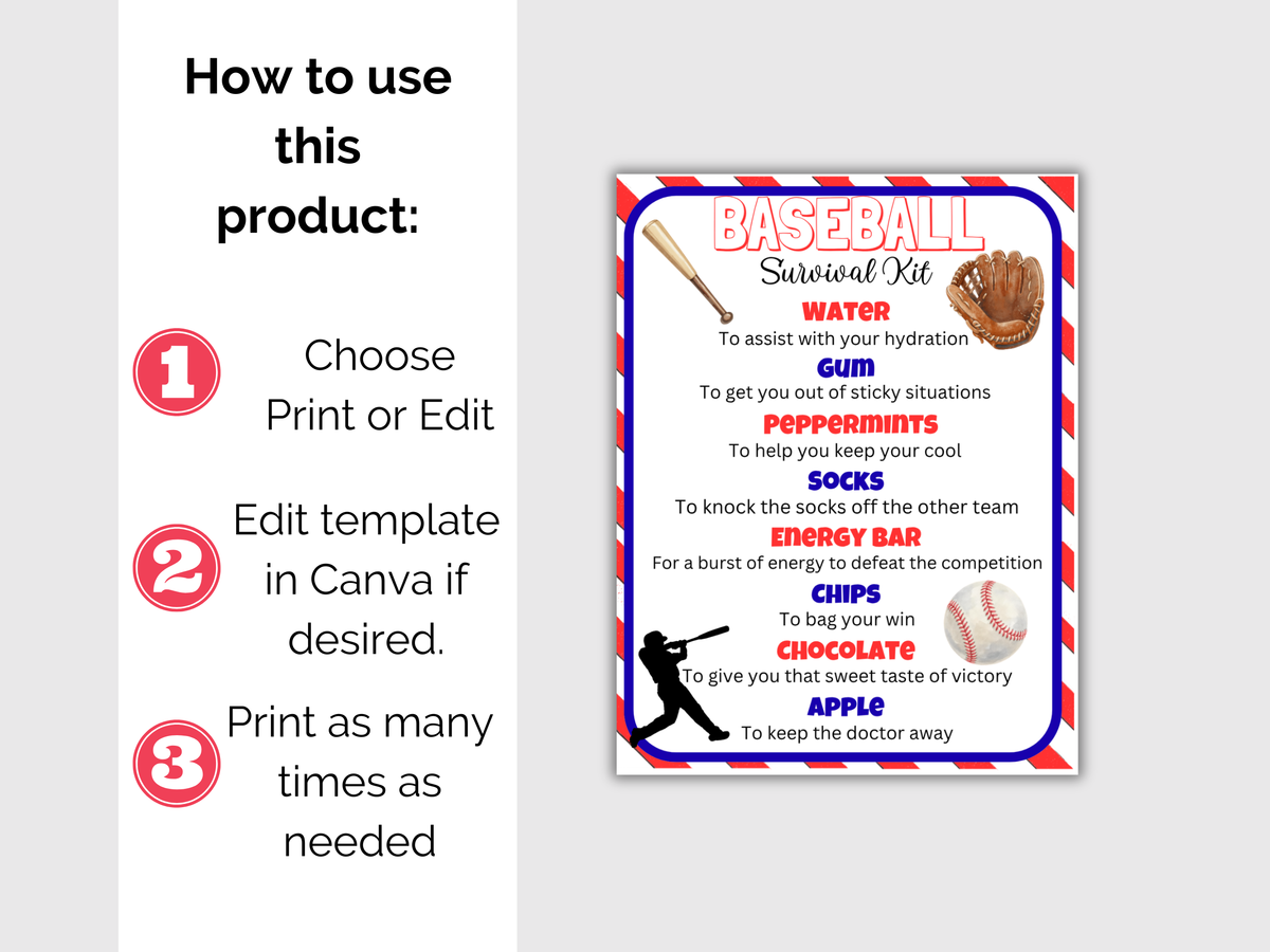 Baseball Survival Kit Tag