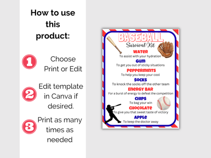 Baseball Survival Kit Tag