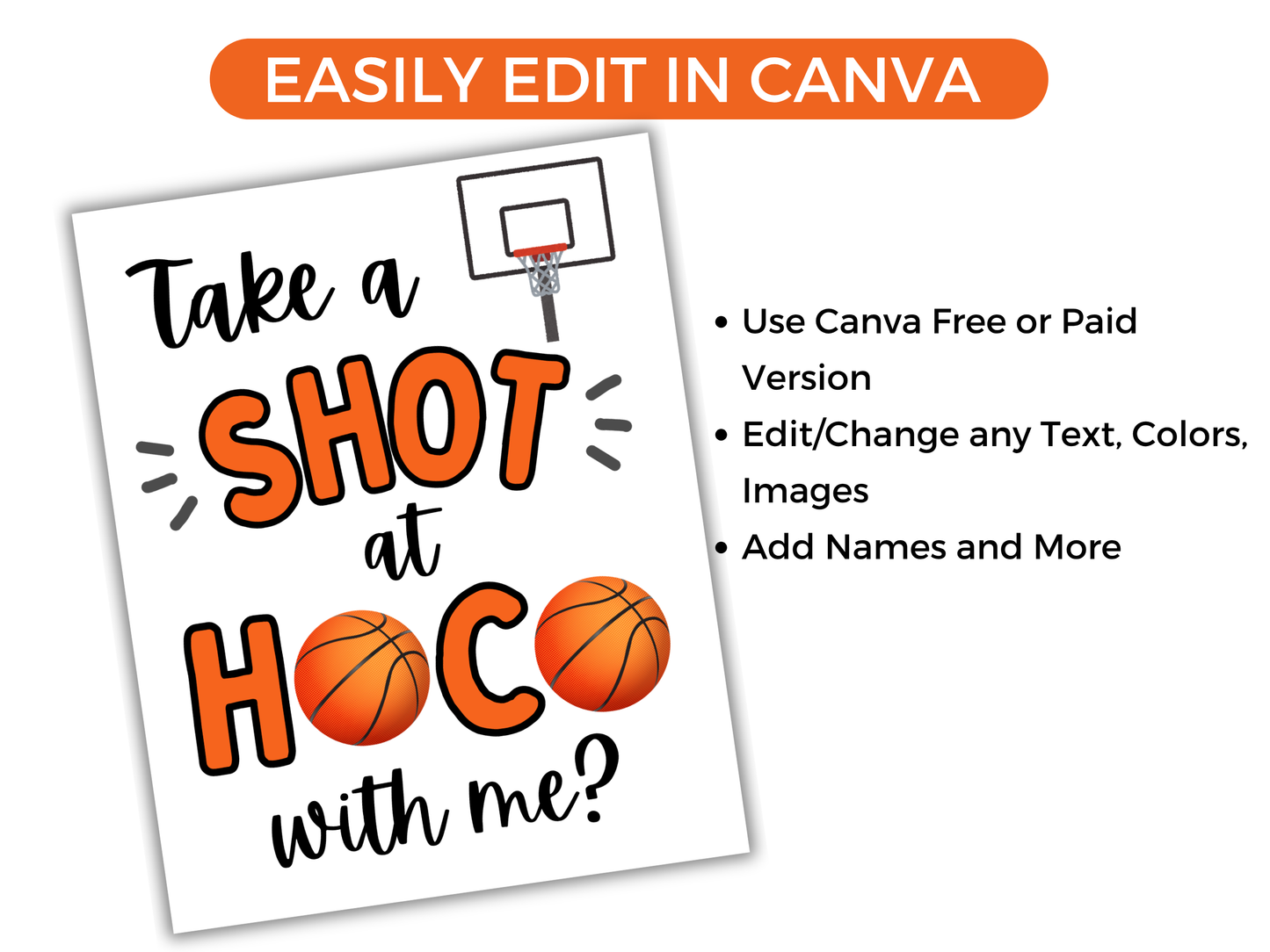 Editable Basketball Homecoming Proposal Sign