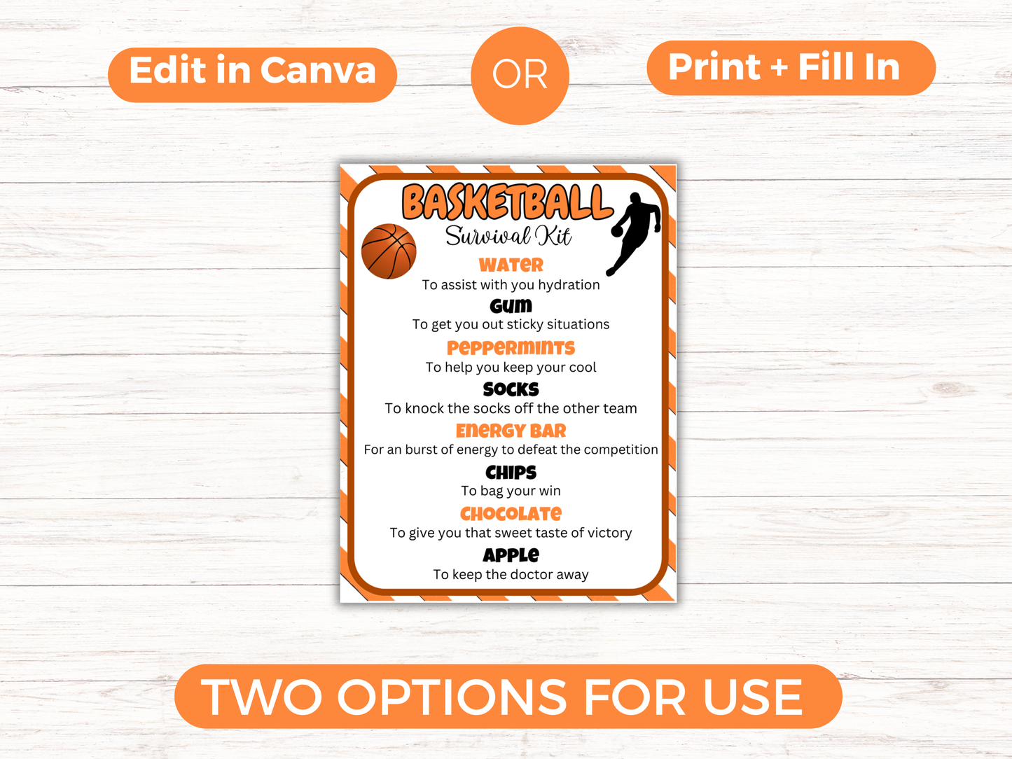 Editable Basketball Survival Kit Gift Tag Template