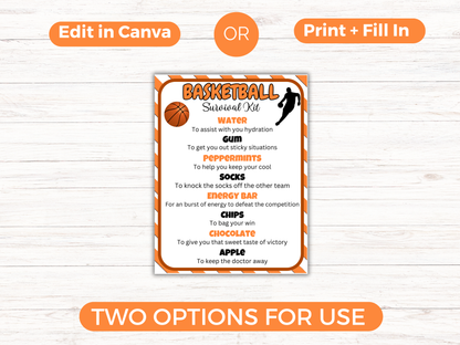 Editable Basketball Survival Kit Gift Tag Template