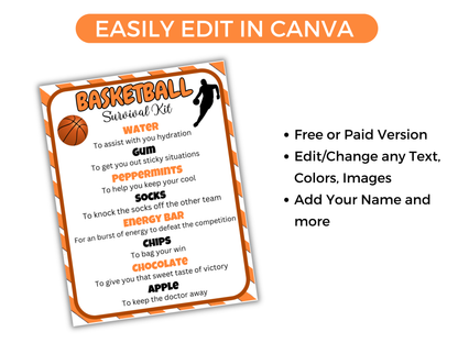 Editable Basketball Survival Kit Gift Tag Template