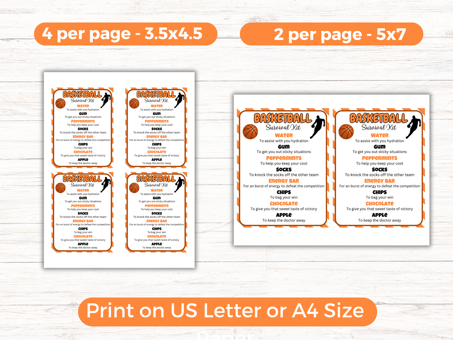 Editable Basketball Survival Kit Gift Tag Template
