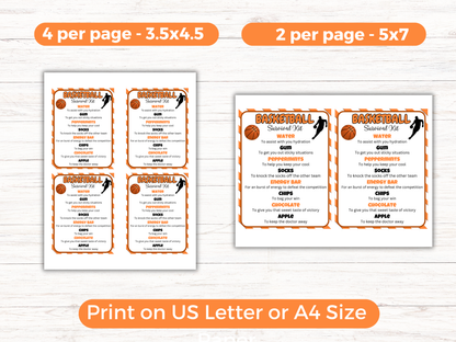 Editable Basketball Survival Kit Gift Tag Template