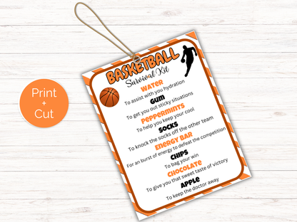 Editable Basketball Survival Kit Gift Tag Template