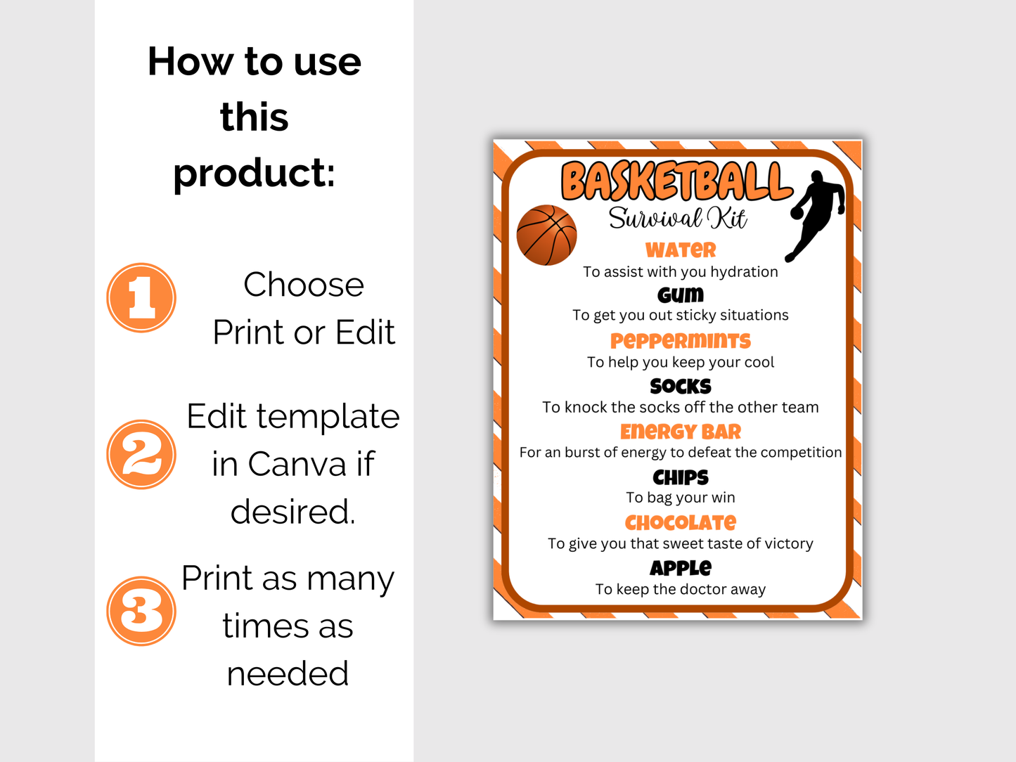 Editable Basketball Survival Kit Gift Tag Template