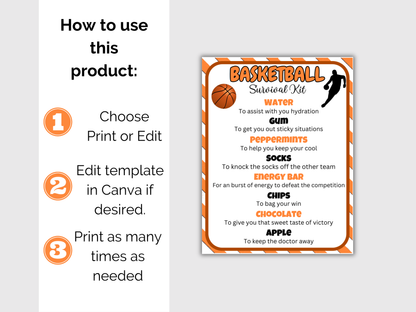 Editable Basketball Survival Kit Gift Tag Template