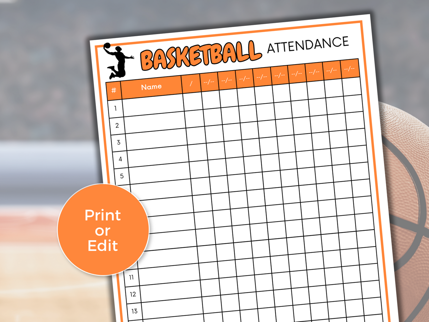 Basketball Attendance Sheet
