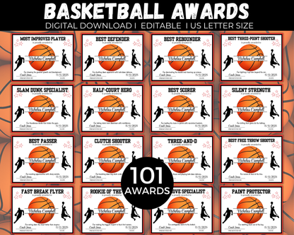 Editable Basketball Award Certificates