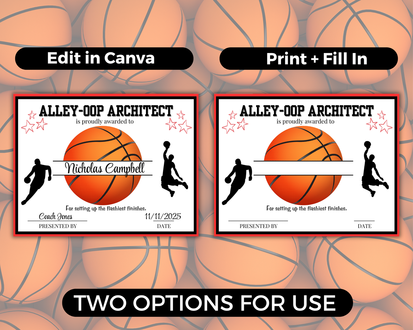 Editable Basketball Award Certificates