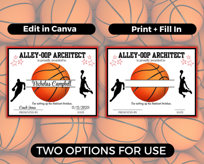 Editable Basketball Award Certificates