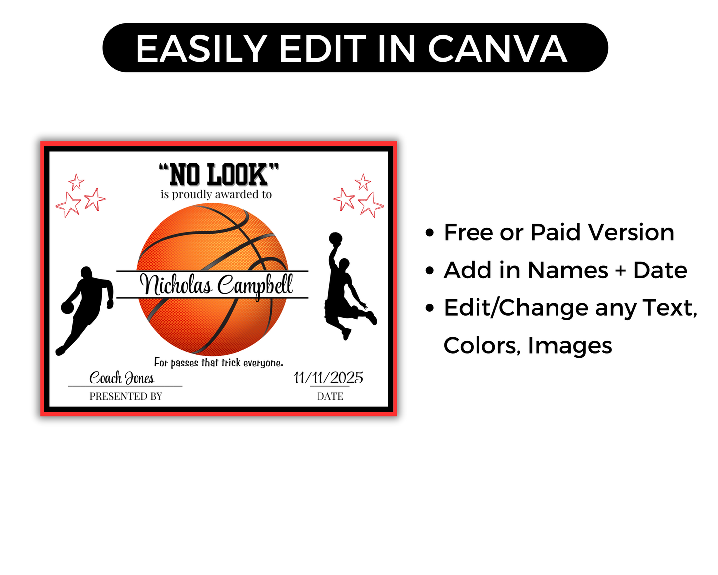 Editable Basketball Award Certificates