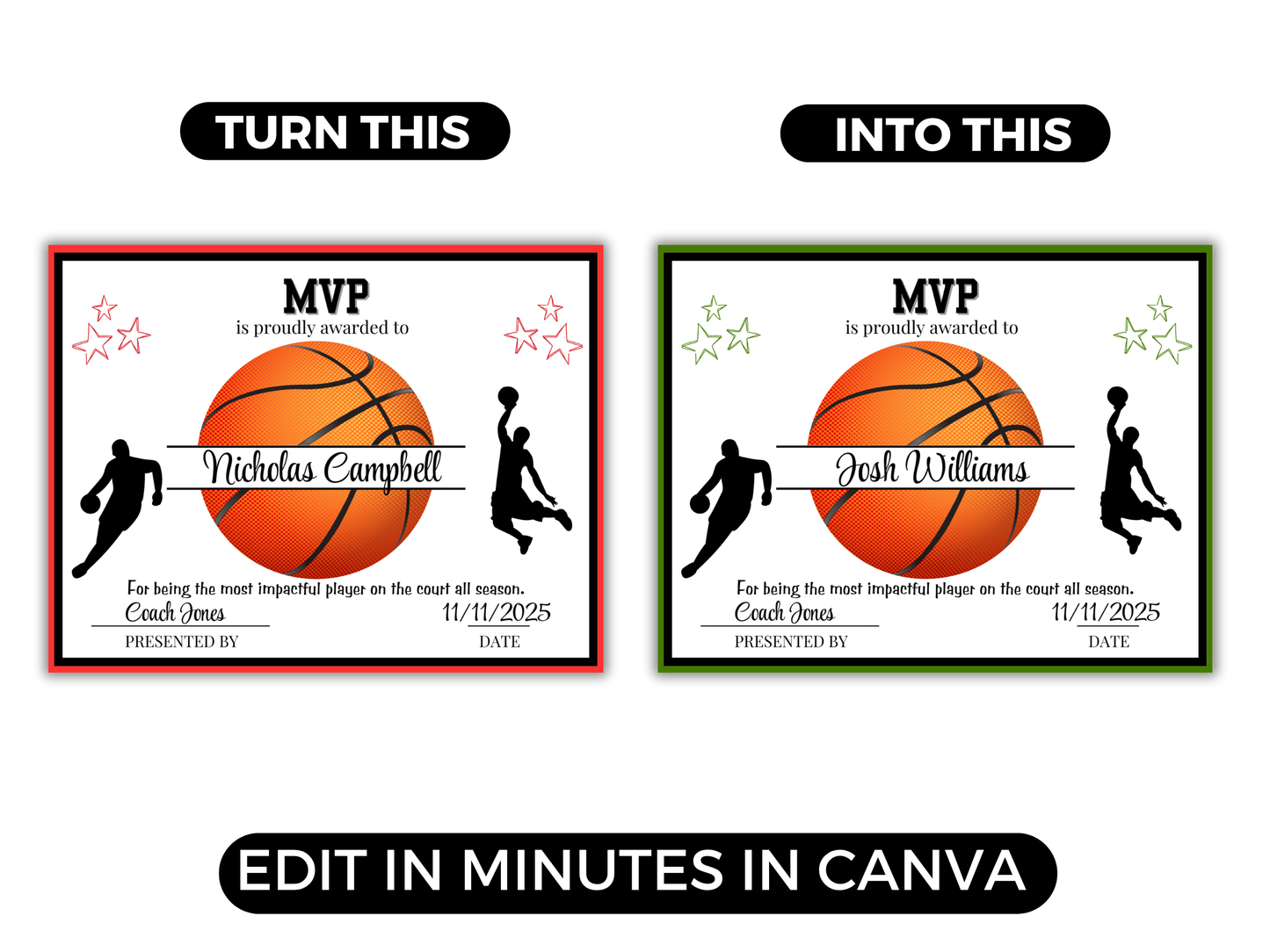 Editable Basketball Award Certificates