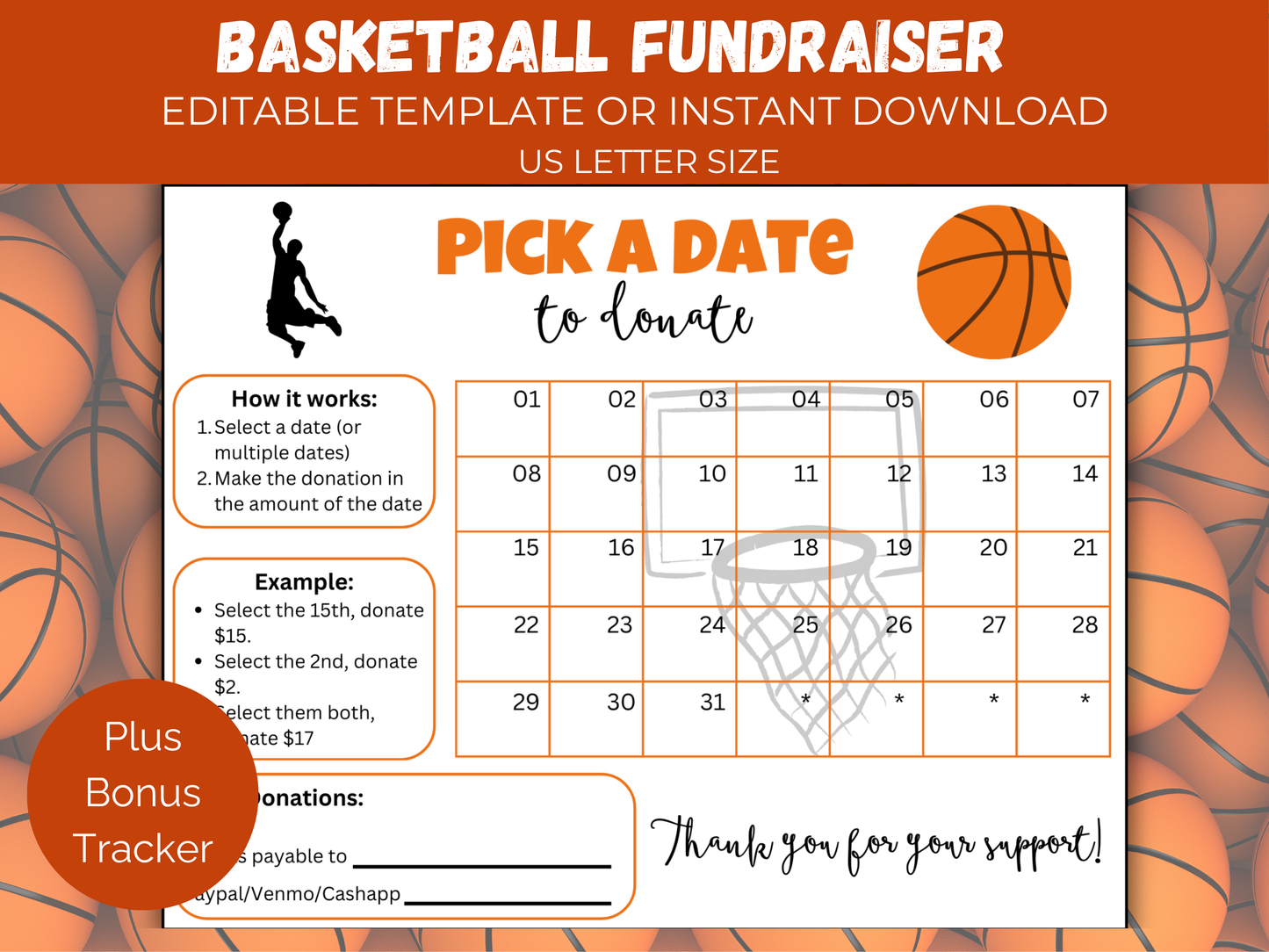 Editable Basketball Pick A Date