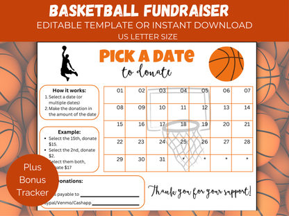 Editable Basketball Pick A Date
