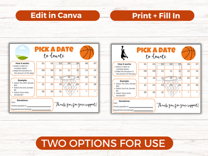 Editable Basketball Pick A Date