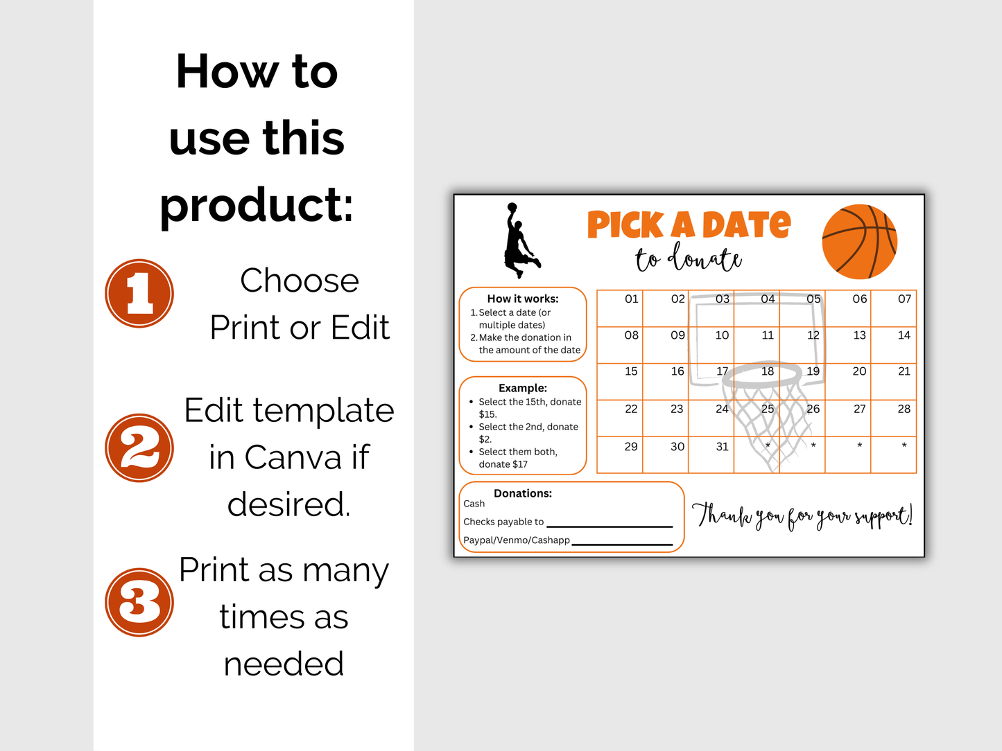 Editable Basketball Pick A Date