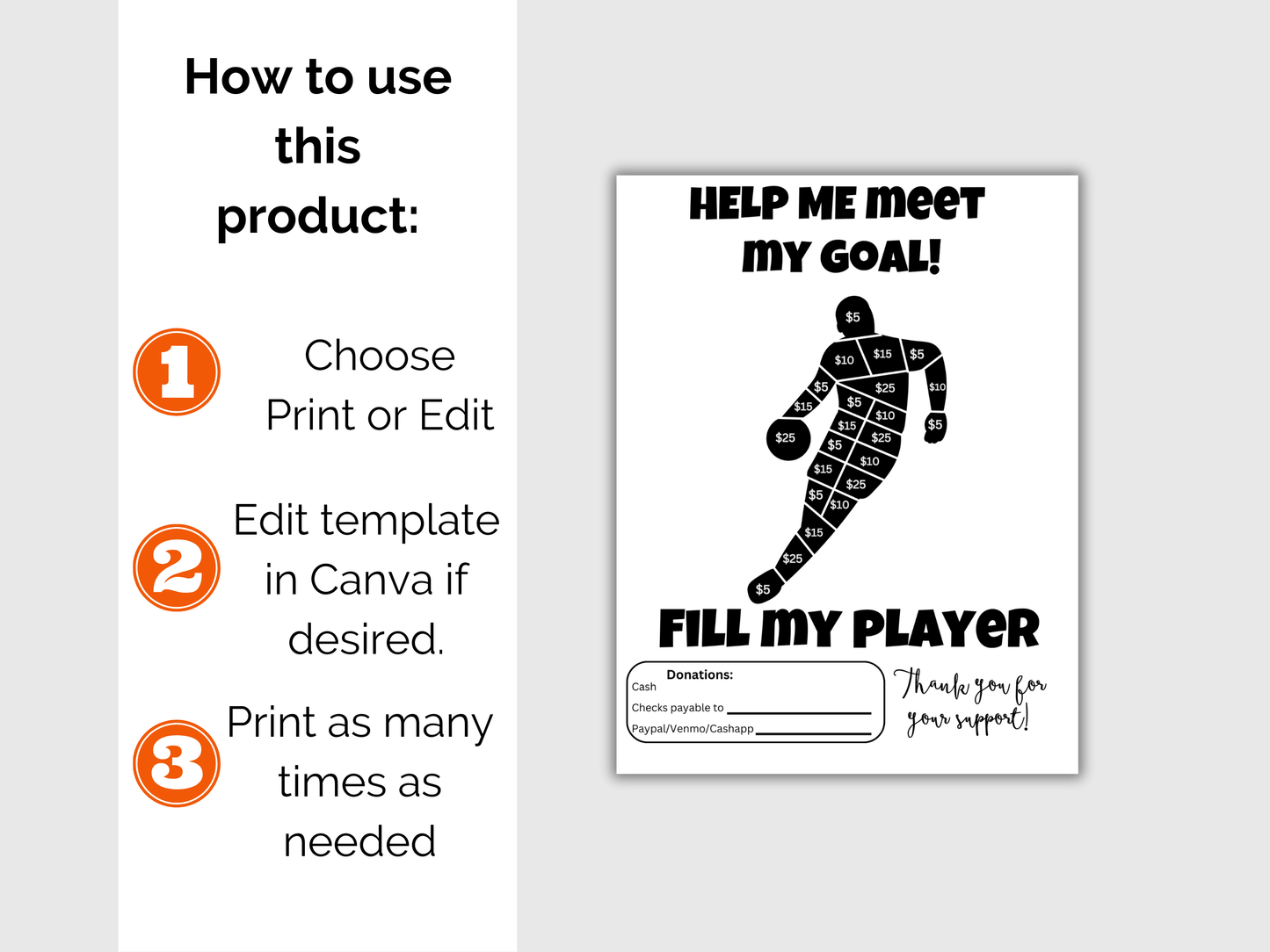 Fill My Basketball Player Fundraiser Template
