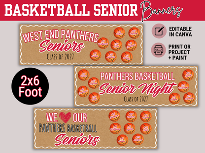 Editable Basketball Senior Brown Paper Banner
