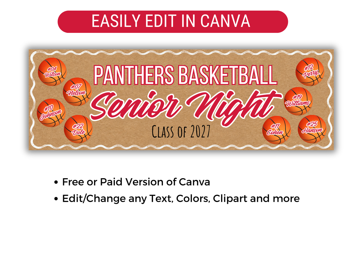 Editable Basketball Senior Brown Paper Banner