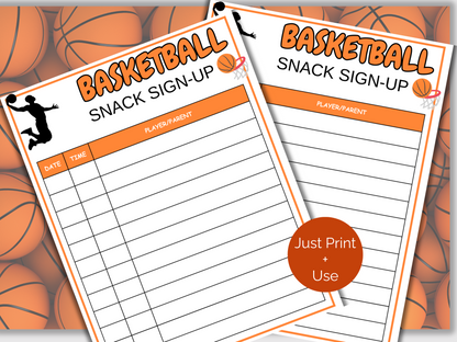 Basketball Snack Sign Up Sheet