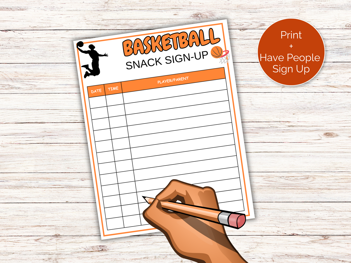 Basketball Snack Sign Up Sheet