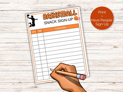 Basketball Snack Sign Up Sheet