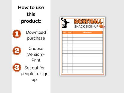 Basketball Snack Sign Up Sheet