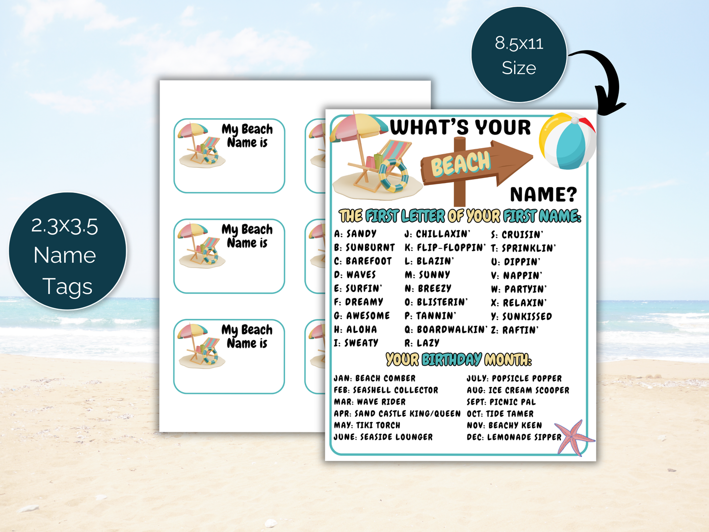 What's Your Beach Name Game + Name Tags