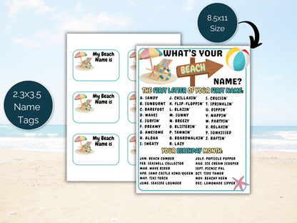 What's Your Beach Name Game + Name Tags