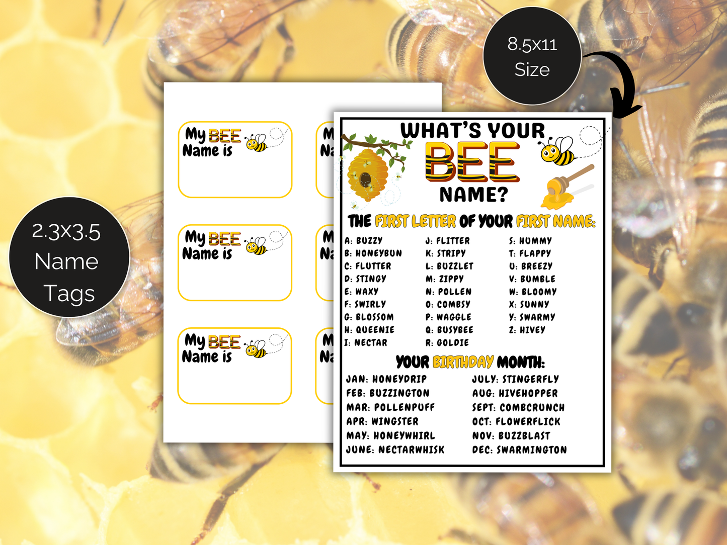What's Your Bee Name Game + Name Tags