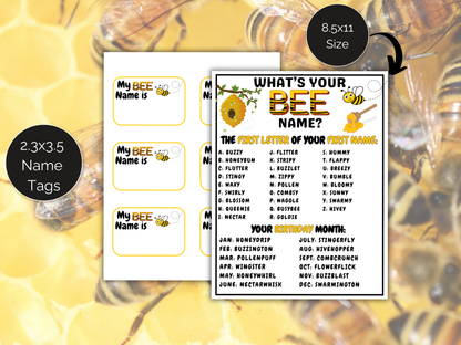 What's Your Bee Name Game + Name Tags
