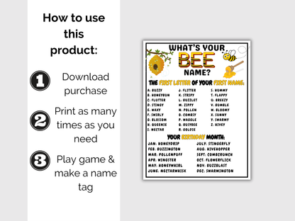 What's Your Bee Name Game + Name Tags
