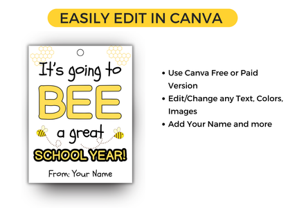 Editable Bee A Great Year Back To School Tag