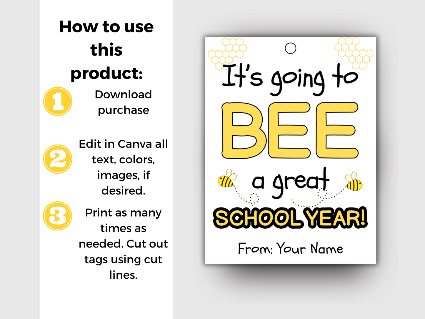 Editable Bee A Great Year Back To School Tag