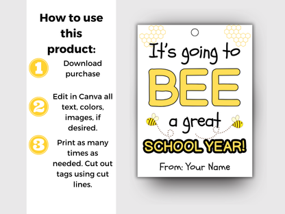 Editable Bee A Great Year Back To School Tag