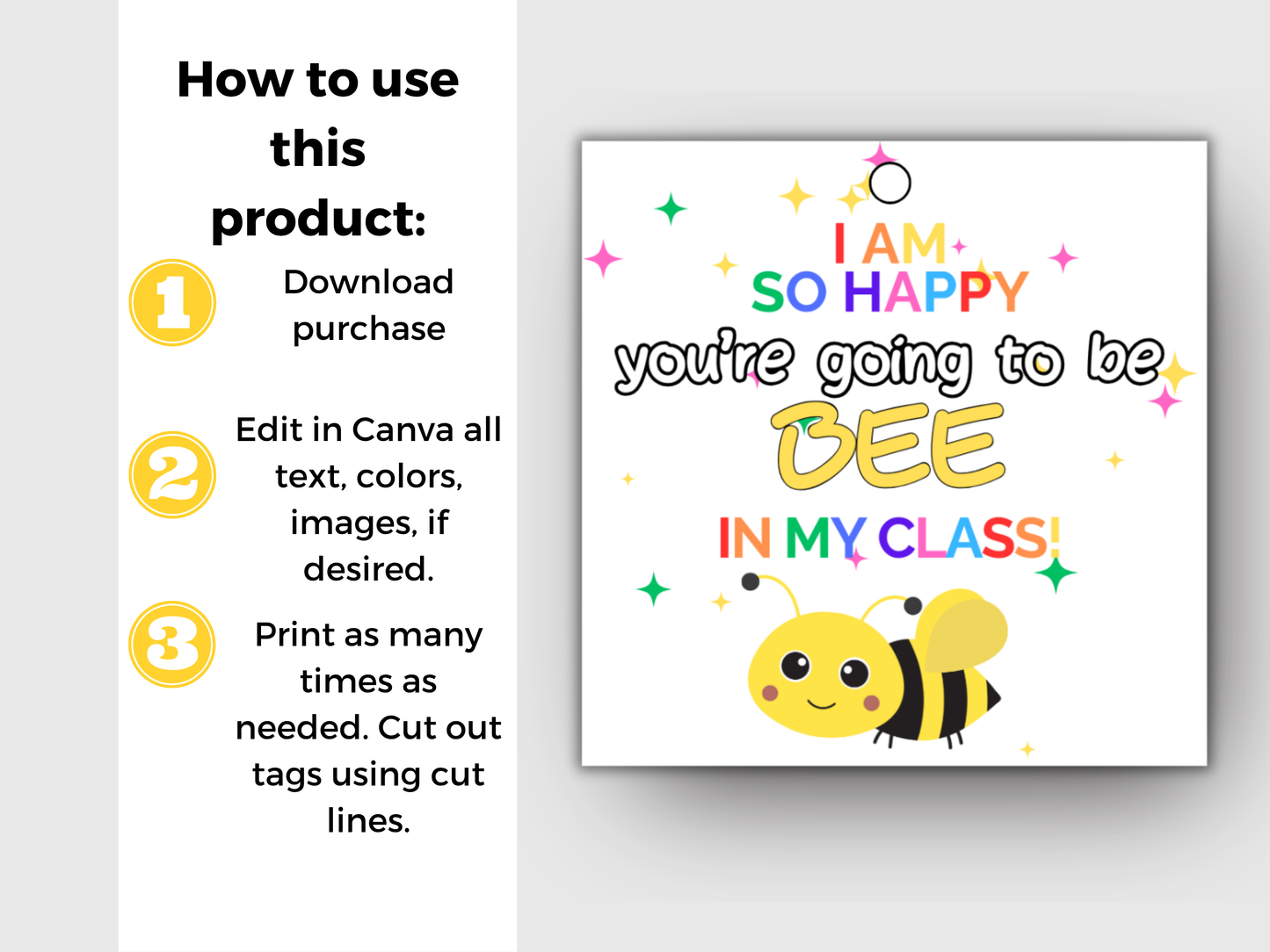 Editable Happy You're Going to Bee In My Class Back To School Gift Tag