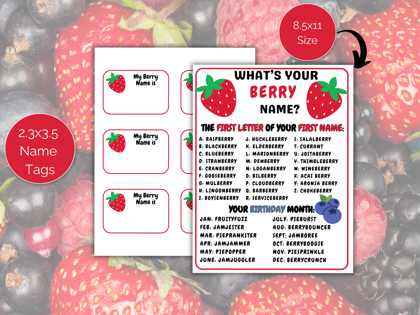 What's Your Berry Name Game + Name Tags