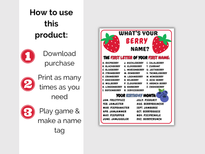 What's Your Berry Name Game + Name Tags