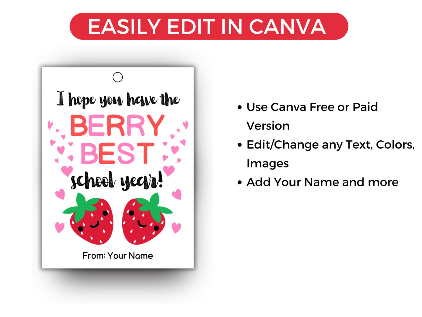 Editable Berry Best School Year Back To School Tag