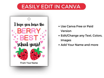 Editable Berry Best School Year Back To School Tag