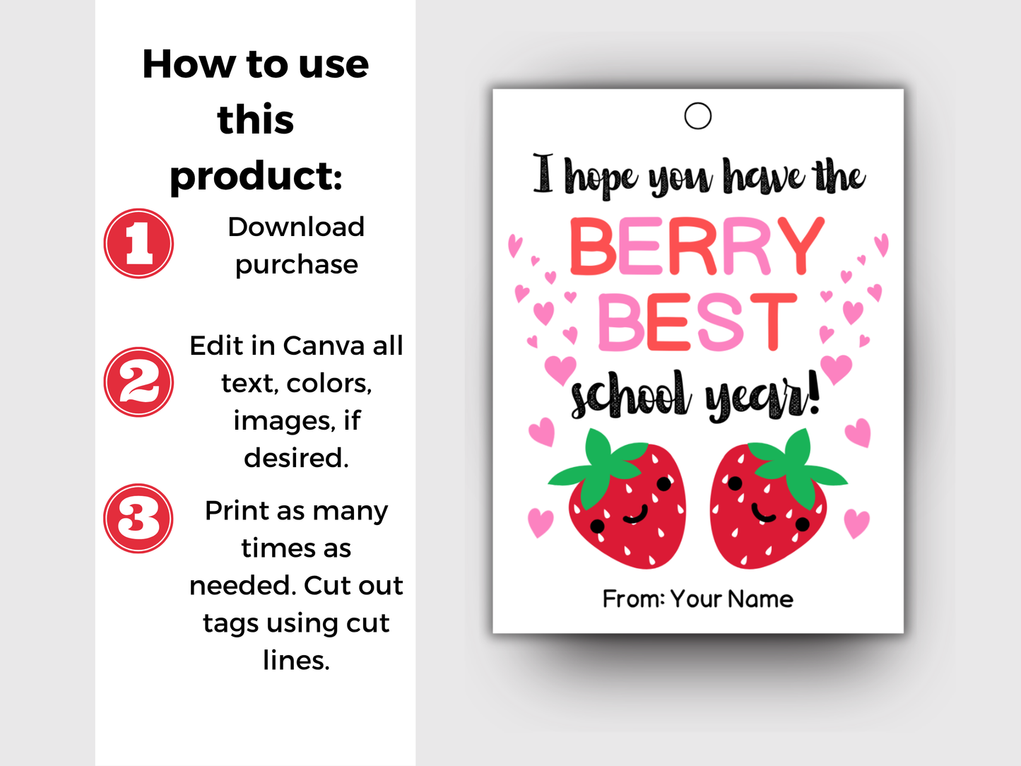 Editable Berry Best School Year Back To School Tag
