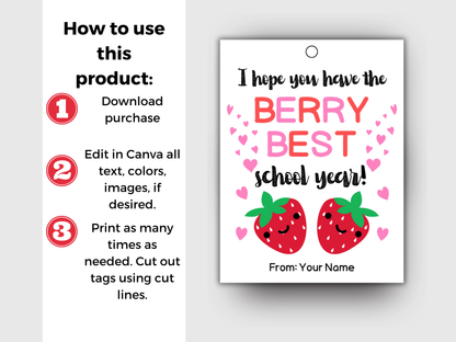 Editable Berry Best School Year Back To School Tag