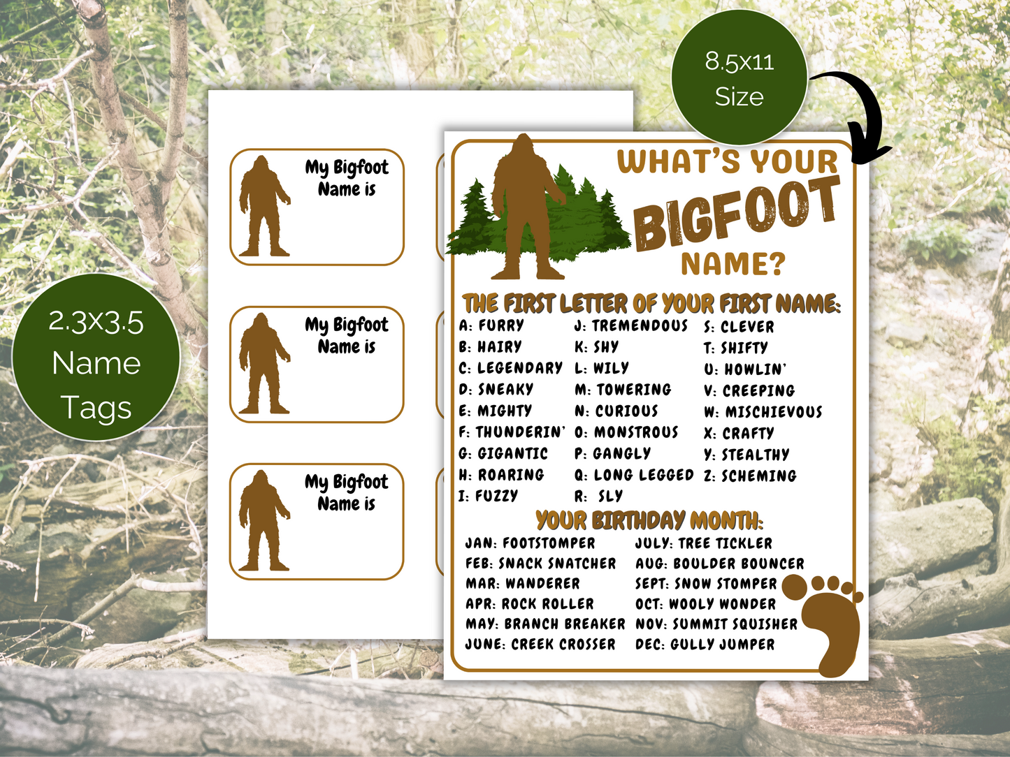 What's Your Bigfoot Name Game + Name Tags