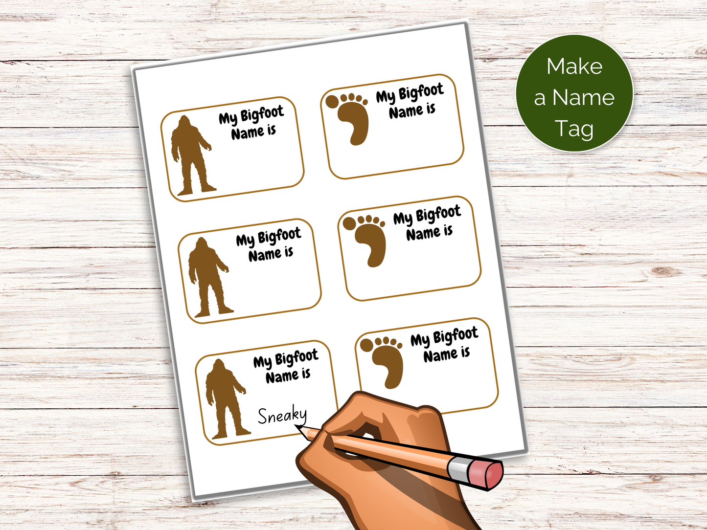 What's Your Bigfoot Name Game + Name Tags