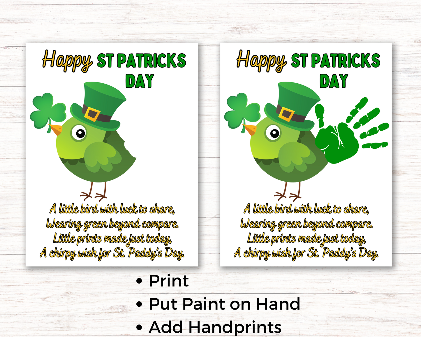 St Patrick's Day Bird Handprint Art