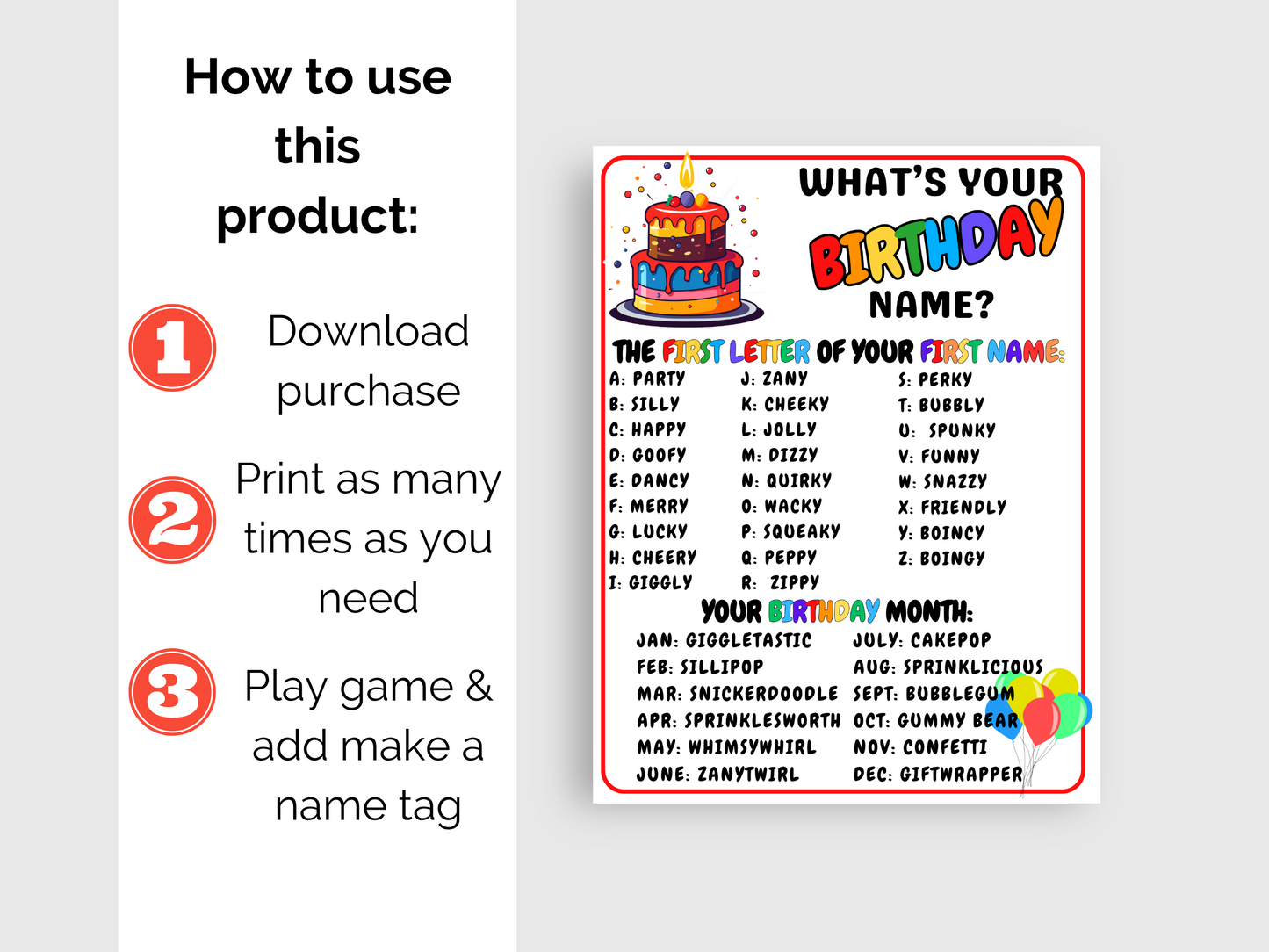 What's Your Birthday Name Game + Name Tags